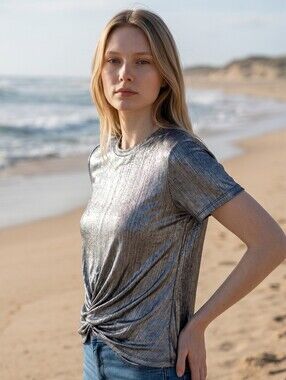 Anthropologie Metallic Twist Front Top